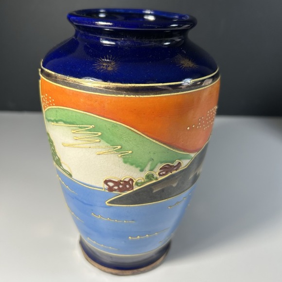Antique Vase Oriental Japanese Hand Painted Ceramic Made in Japan Artisanal READ - Picture 4 of 9